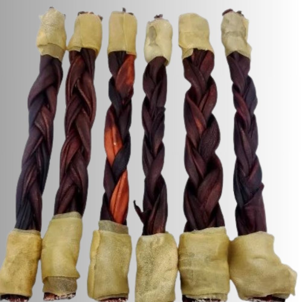 12″ – Braided Beef Collagen Stick – Brown – Wrapped Ends (10 pc) - Gideon and Sadie Posh Dogs