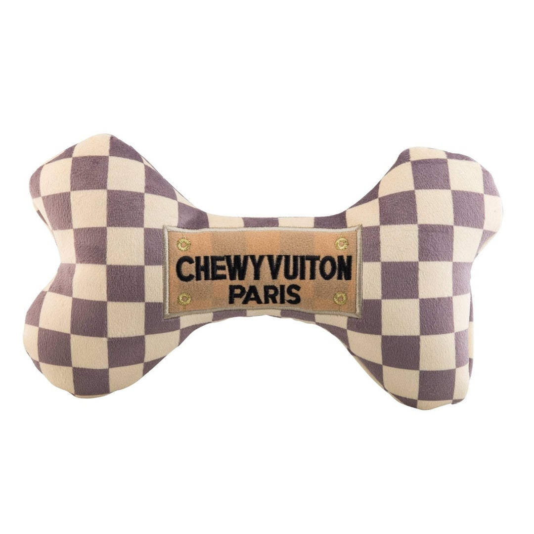 Checker Chewy Vuiton Bones Squeaker Dog Toy: XL - Gideon and Sadie Posh Dogs