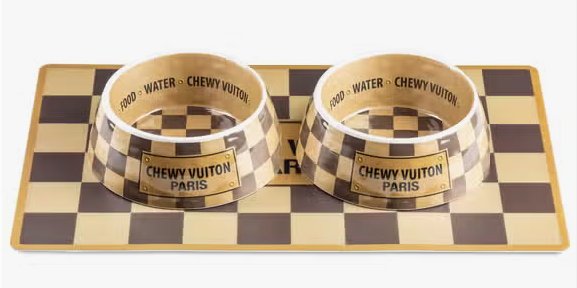 Checker Chewy Vuiton Bowls & Placemat Set - Gideon and Sadie Posh Dogs
